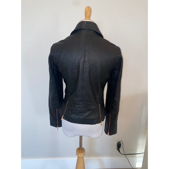 Ted Baker Lizia Leather Biker Jacket Black size 2 (Small) - Picture 6 of 8